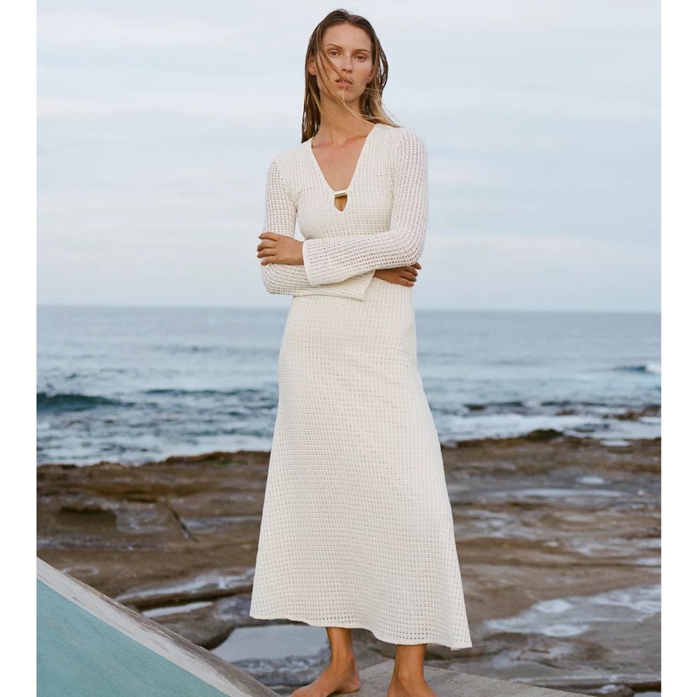 Zara NWT crochet midi dress ecru 0387/054